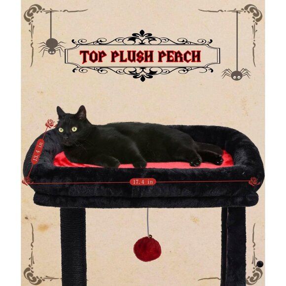 New Small Gothic Cat Tree with Scratching Post, Perch & Dangling Balls for Cats - Picture 3 of 8